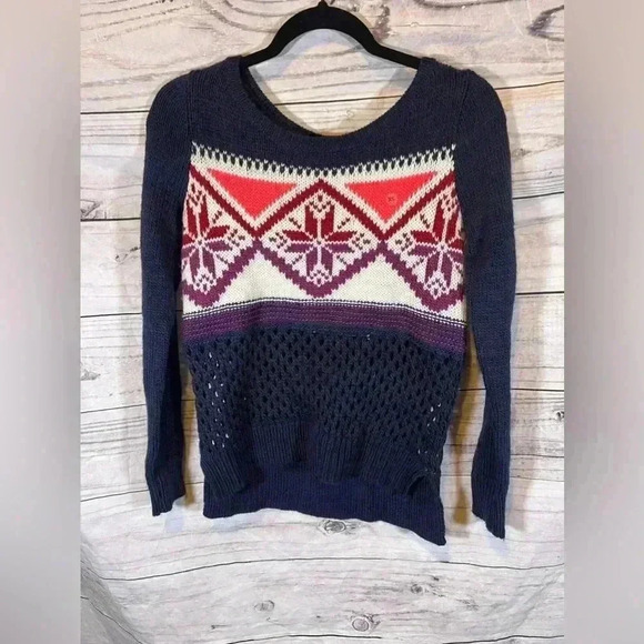 American Eagle Outfitters Wool Blend Sweater Blue Nordic Snowflake NWOT - Picture 1 of 8